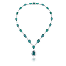 Load image into Gallery viewer, Luxe marquise-diamond and pear-emerald necklace