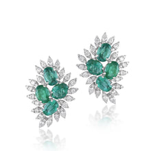 Load image into Gallery viewer, Luxe emerald and diamond floral studs