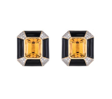 Load image into Gallery viewer, Citrine, black enamel and diamond earrings