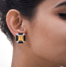Load image into Gallery viewer, Citrine, black enamel and diamond earrings