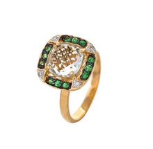 Load image into Gallery viewer, Green amethyst, diamond and gold ring