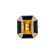 Load image into Gallery viewer, Citrine, black enamel and diamond ring