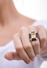 Load image into Gallery viewer, Citrine, black enamel and diamond ring