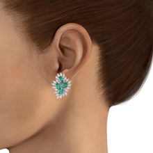 Load image into Gallery viewer, Luxe emerald and diamond floral studs