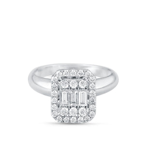 Octagon-shaped diamond ring with a diamond studded jacket