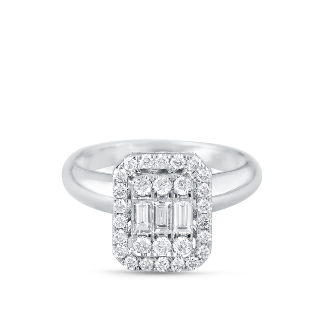 Octagon-shaped diamond ring with a diamond studded jacket