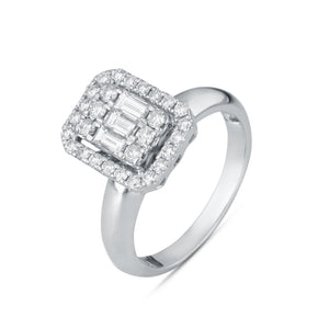 Octagon-shaped diamond ring with a diamond studded jacket