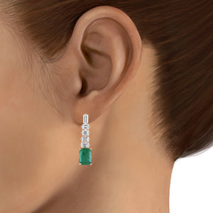 Solitaire emerald and diamond drop earrings