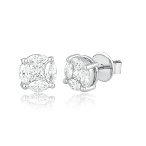 Round cluster diamond stud (~1ct)