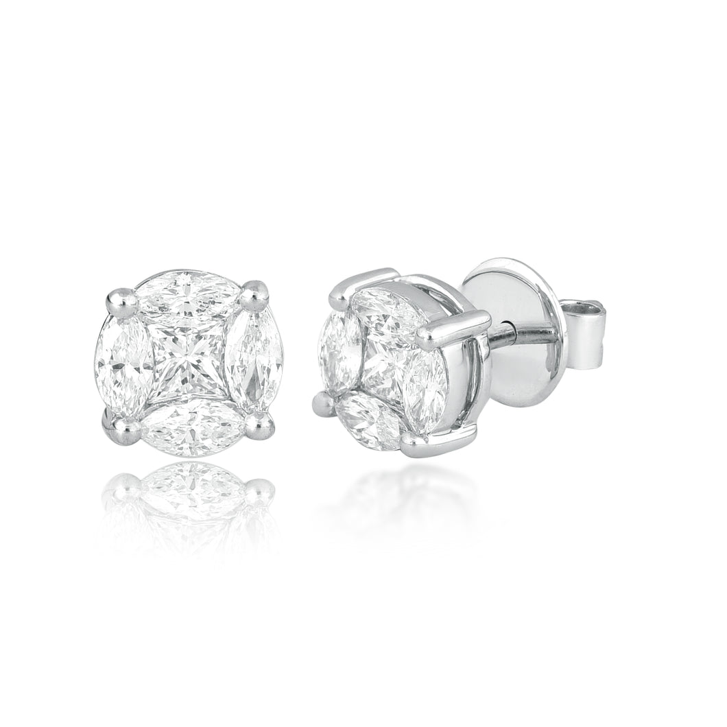 Round cluster diamond stud (~1ct)