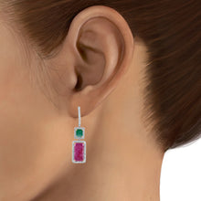 Load image into Gallery viewer, Emerald, tourmaline and diamond drop earrings
