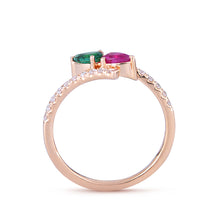 Load image into Gallery viewer, Pear-shaped emerald, ruby and diamond ring
