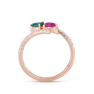 Pear-shaped emerald, ruby and diamond ring