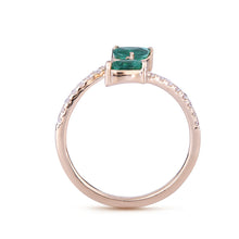 Load image into Gallery viewer, Pear-shaped double-head emerald and diamond ring
