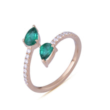 Load image into Gallery viewer, Pear-shaped double-head emerald and diamond ring
