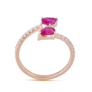 Double-head ruby and diamond ring