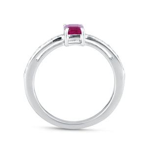 Diamond row ring with a ruby centre-stone