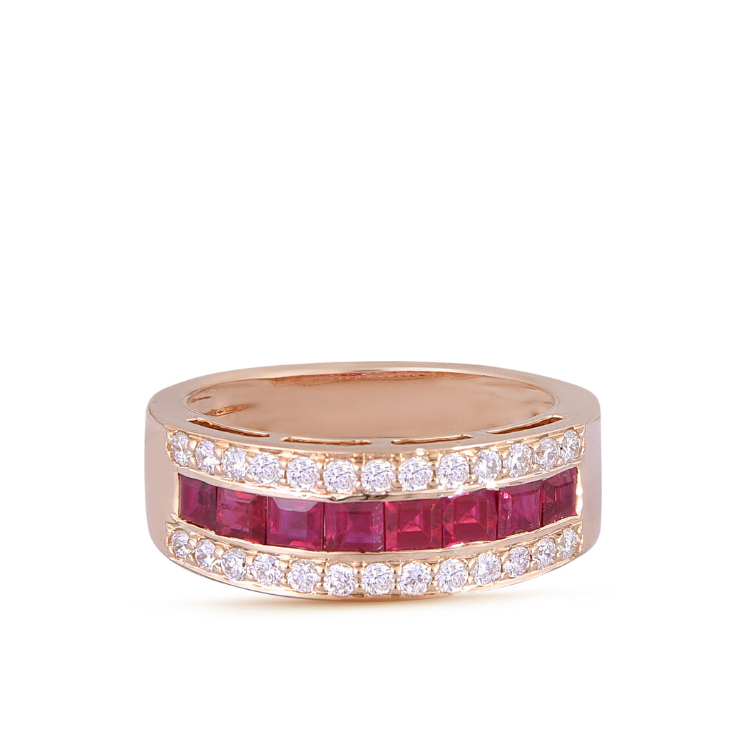 The ruby and diamond band in yellow gold