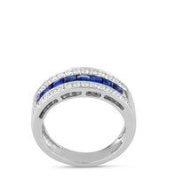 Load image into Gallery viewer, Shop channel set blue sapphire and diamond wedding band at Dira London.com
