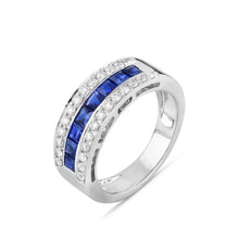 Load image into Gallery viewer, Shop channel set blue sapphire and diamond wedding band at Dira London.com
