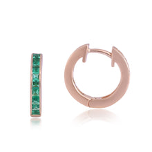 Load image into Gallery viewer, Channel-set emerald hoop earrings
