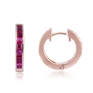 Channel-set ruby hoop earrings