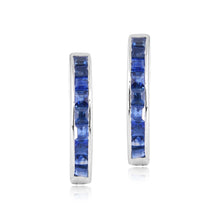 Load image into Gallery viewer, Shop channel set blue sapphire hoop earrings at Dira London.com
