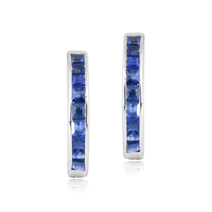 Shop channel set blue sapphire hoop earrings at Dira London.com