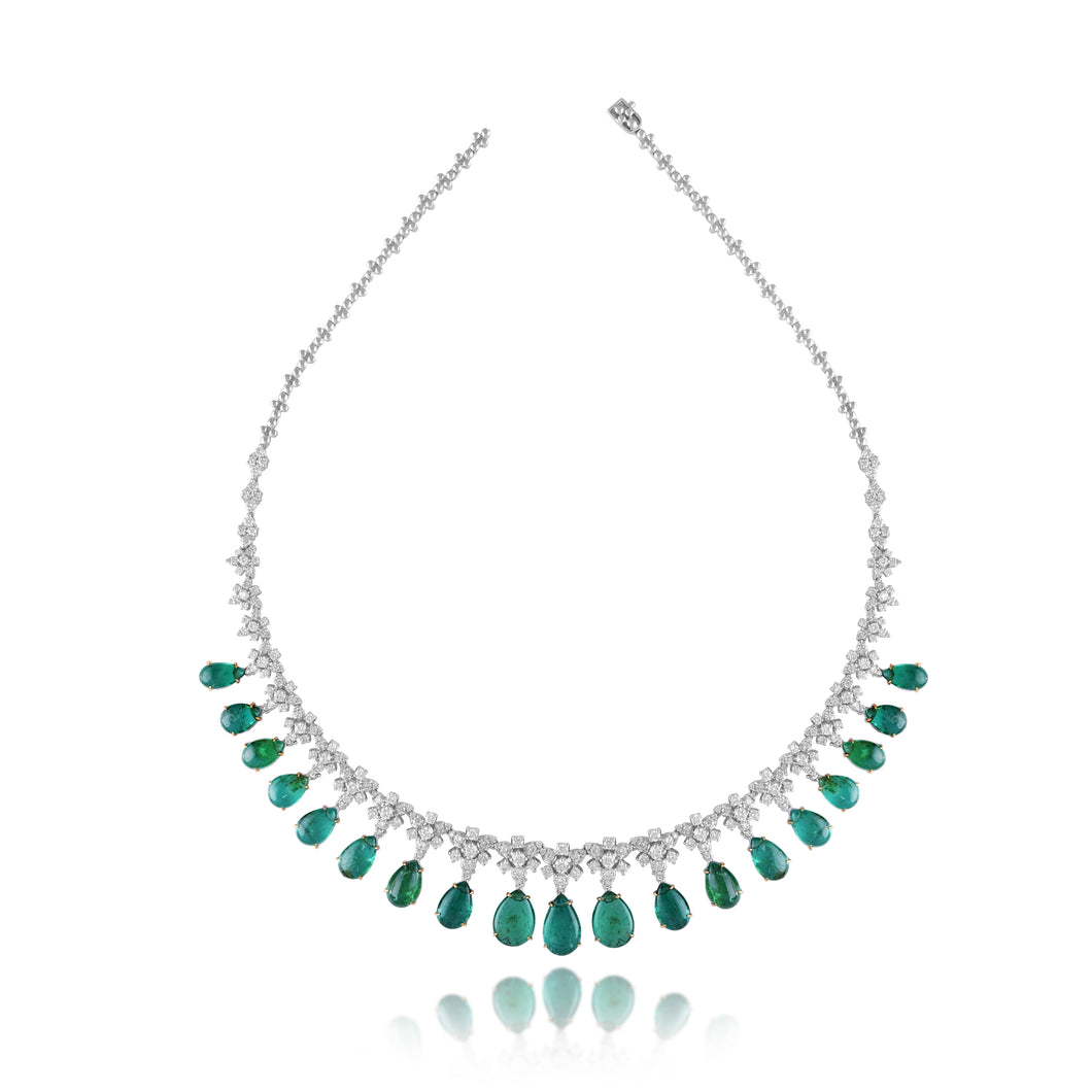 Luxe diamond and Zambian emerald necklace