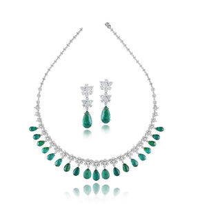 Luxe diamond and Zambian emerald necklace