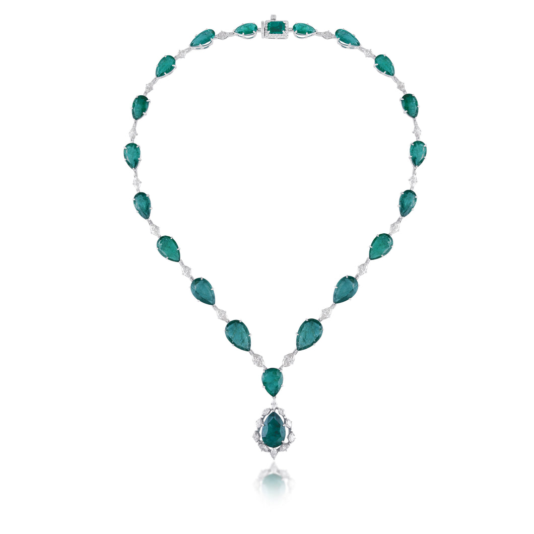 Luxe marquise-diamond and pear-emerald necklace