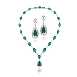 Luxe marquise-diamond and pear-emerald necklace