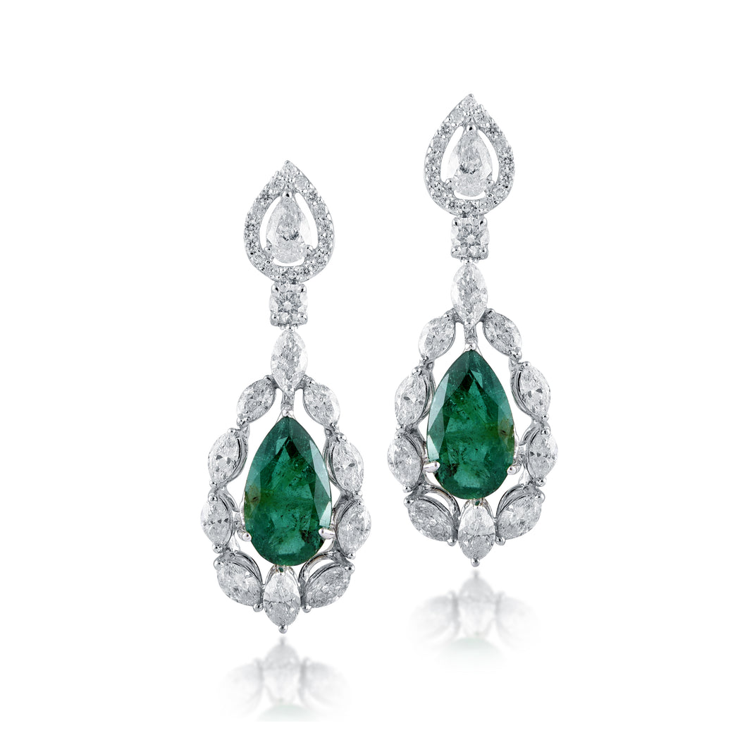 Emerald Dangle Earrings 1/6 ct tw Diamonds 10K White Gold | Kay