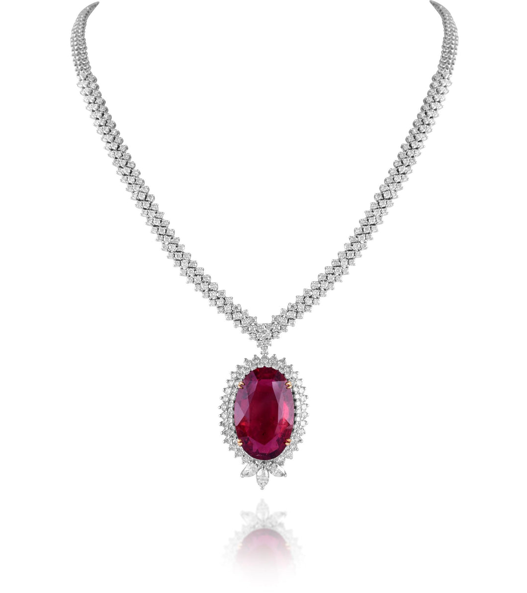 Luxe solitaire-tourmaline and diamond necklace