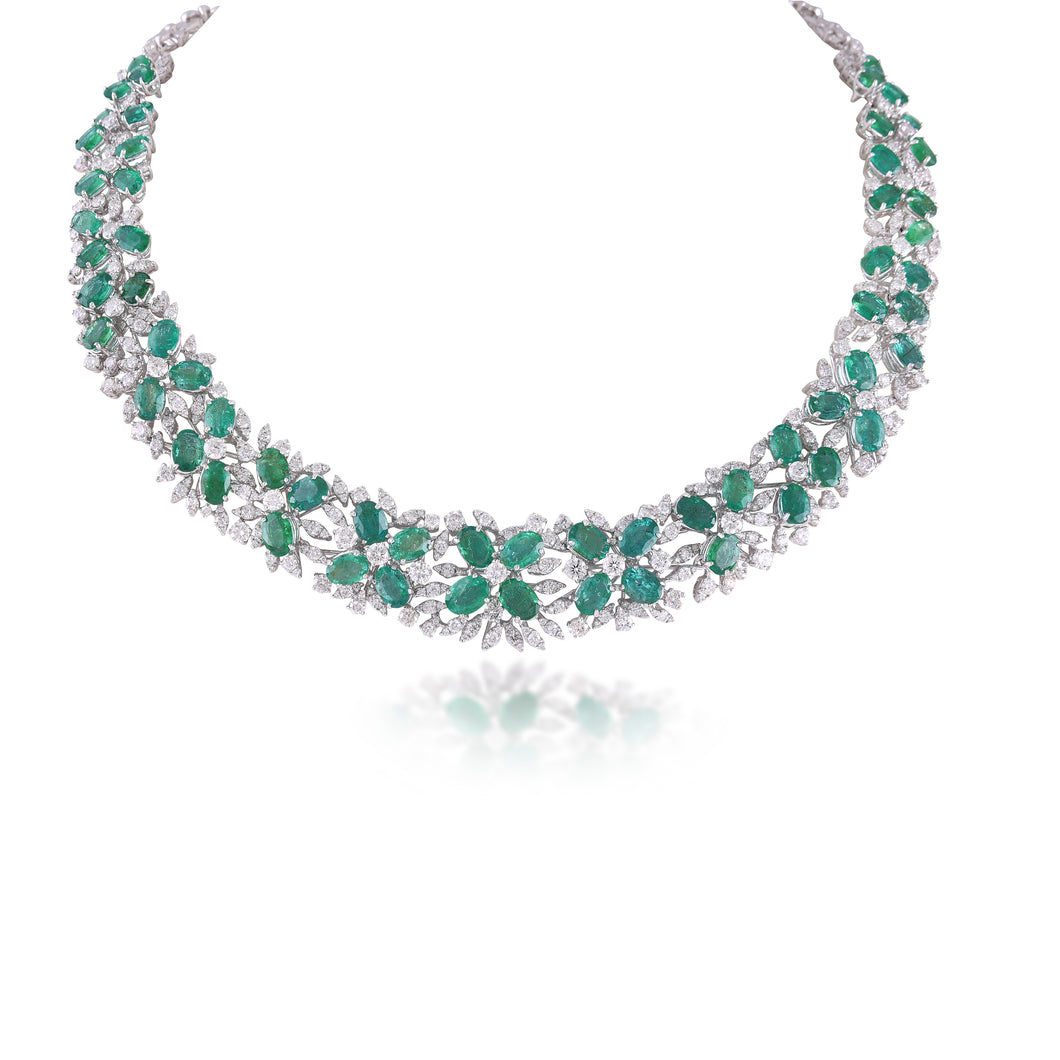 Luxe emerald and diamond floral neckpiece