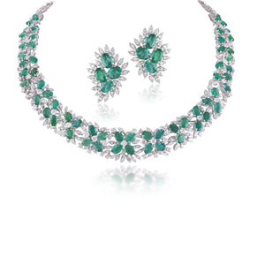 Luxe emerald and diamond floral neckpiece