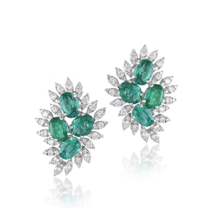 Luxe emerald and diamond floral studs