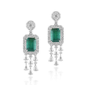 Luxe bold emerald and diamond drop earrings