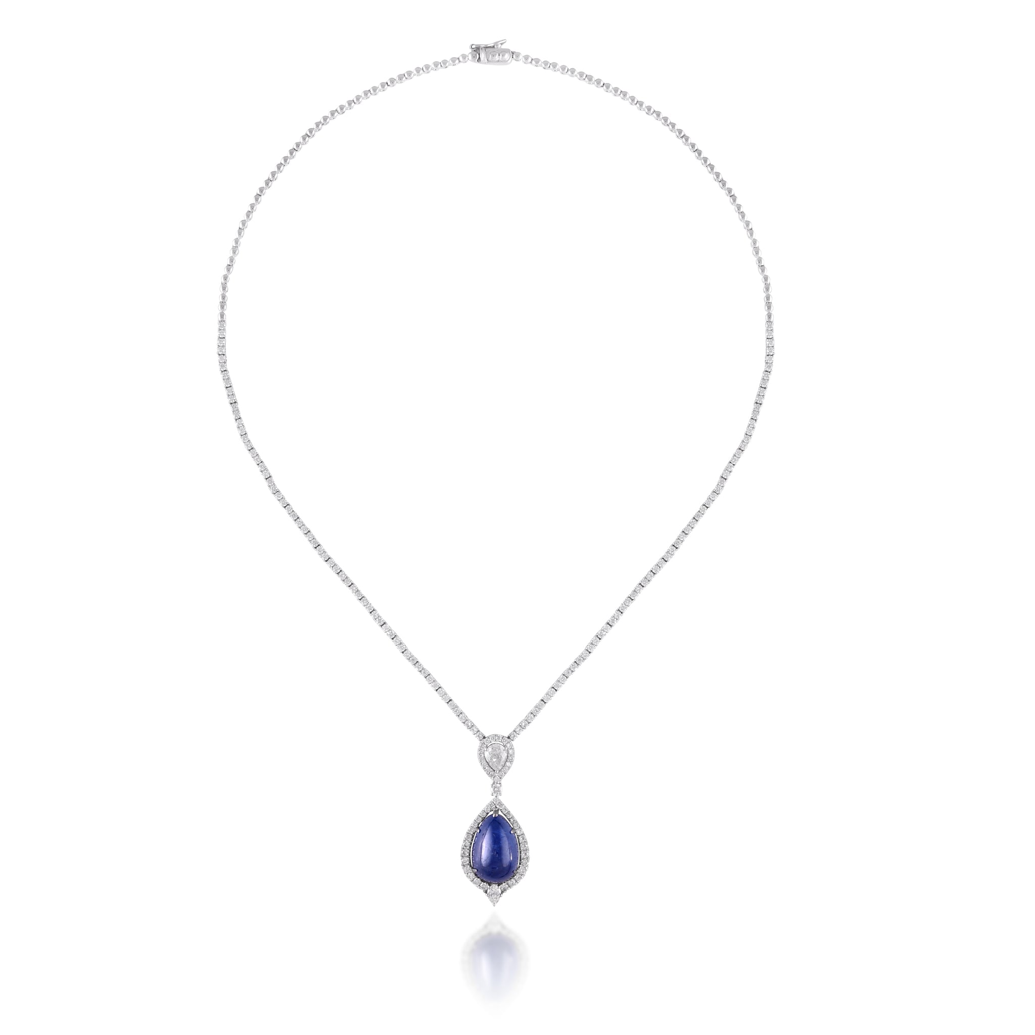 Blue Sapphire & Diamond Teardrop Pendant Necklace 14k Yellow Gold - CBP246