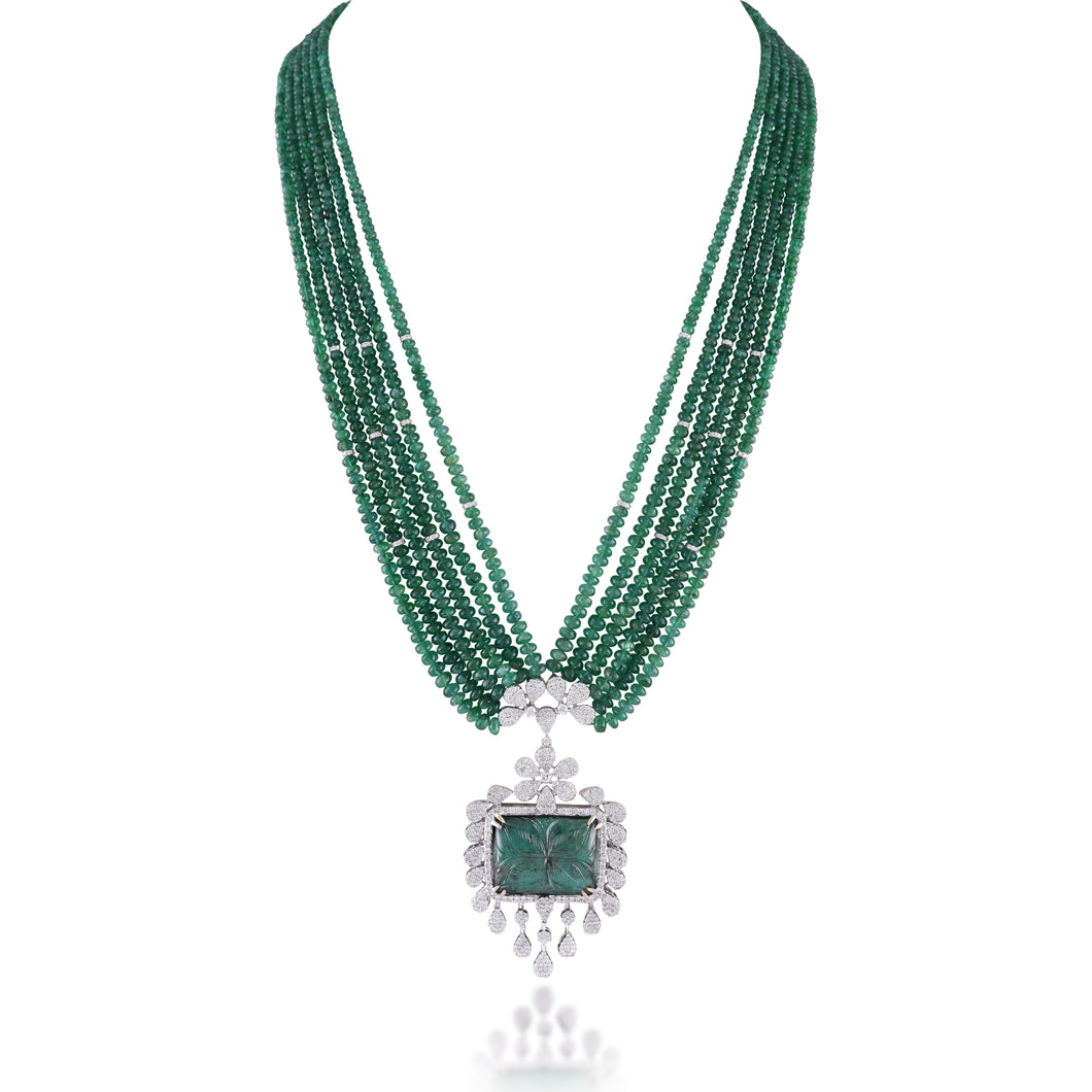 Luxe emerald beads and diamond necklace