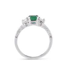 Load image into Gallery viewer, Emerald solitaire and diamond trinity ring
