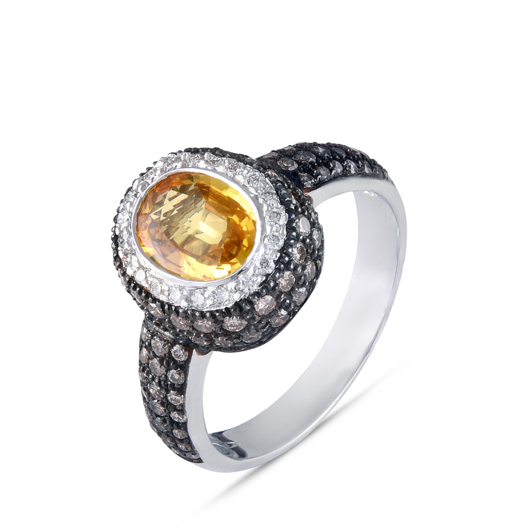 Yellow sapphire solitaire and diamond ring