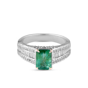 Emerald-centre and diamond ring