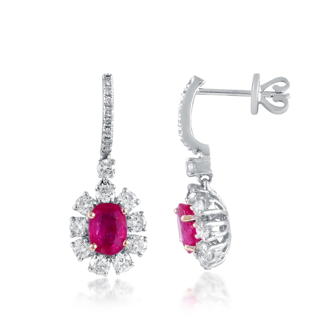 Ruby and diamond drop earrings