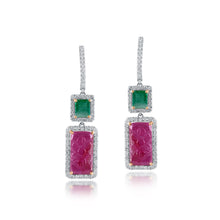 Load image into Gallery viewer, Emerald, tourmaline and diamond drop earrings
