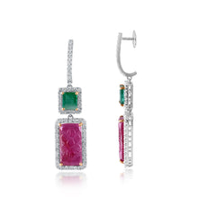 Load image into Gallery viewer, Emerald, tourmaline and diamond drop earrings
