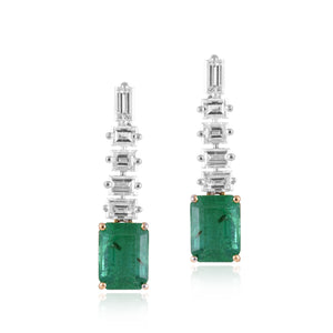 Solitaire emerald and diamond drop earrings