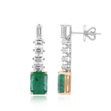 Load image into Gallery viewer, Solitaire emerald and diamond drop earrings
