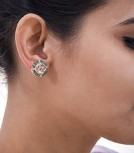 Load image into Gallery viewer, Green amethyst, t-savorite and diamond stud
