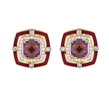 Load image into Gallery viewer, Shop Amethyst, gold and diamond earrings at Dira London.com
